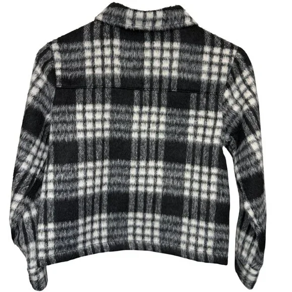 Cat & Jack Black & White Plaid Shirt Jacket Boys Large (10/12) Button Front - Picture 2 of 6